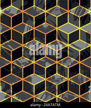 Beautiful modern cube grid with white and black water color effect seamless pattern Stock Vector