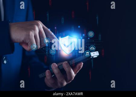 Network security system. Personal Data information on Tablet. Information and cyber security Technology Services. Internet Technology. Digital data pr Stock Photo