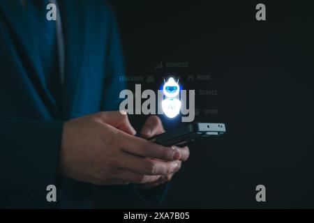 AI Learning and Artificial Intelligence Concept. AI technology in everyday life. Technology and people concept man use AI to help work, Business, mode Stock Photo