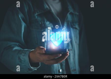 Quality management and standard control of business work concept, Businesswomen show standard quality control, ISO certification icon growing target o Stock Photo