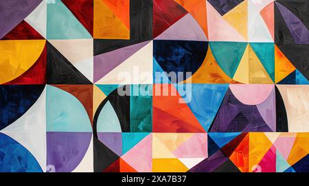 An abstract art with intersecting circles and squares in various colors Stock Photo