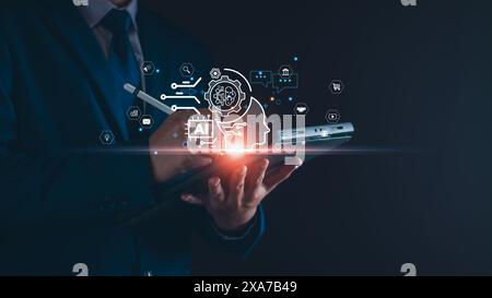 AI technology, Artificial Intelligence. Man using technology smart robot AI, artificial intelligence by enter command prompt for generates something, Stock Photo