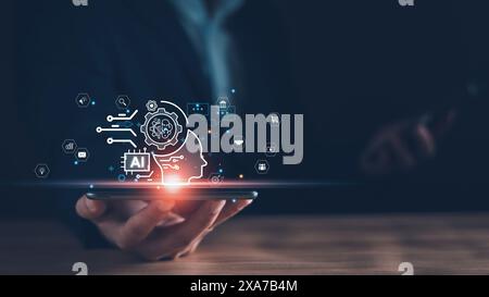 AI technology, Artificial Intelligence. Man using technology smart robot AI, artificial intelligence by enter command prompt for generates something, Stock Photo