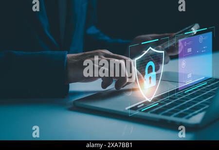 Cyber secure concept. Digital information network protect by firewall. User privacy secure, data, information. Internet access firewall protect hacker Stock Photo