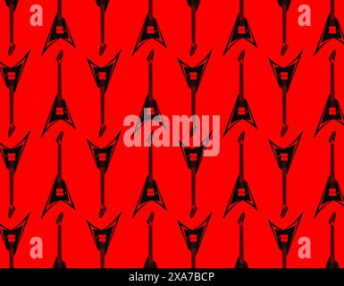 Electric Guitar V form repetition pattern over red background. Music, instruments and rock concept Stock Vector