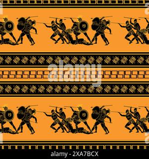 Beautiful ancient greek seamless pattern with a battle scene Stock Vector