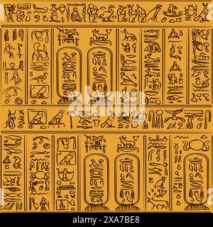 Ancient egyptian hieroglyphs alphabet pattern over black background. Ancient egyptian and ancient culture concept Stock Vector