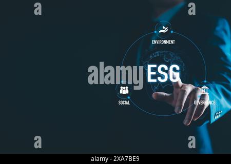 ESG sustainable concept. environmental, social, and governance in sustainable and ethical business on network connection. ESG icon Stock Photo