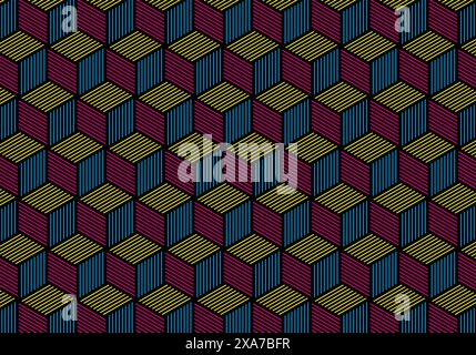 CMYK geometric cube pattern design over black background. Ideal for stamps and clothes stamps Stock Vector