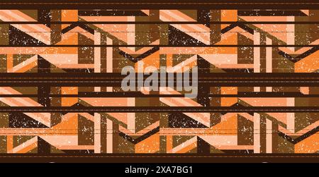 Modern brown geometric and lineal seamless pattern with worn out effect Stock Vector