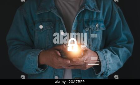 Cyber secure concept. Digital information network protect by firewall. User privacy secure, data, information. Internet access firewall protect hacker Stock Photo