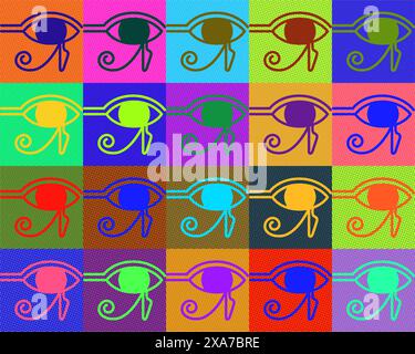 Colorful Horus eye repetion pattern pop art style. old Egyptian and retro art concept Stock Vector