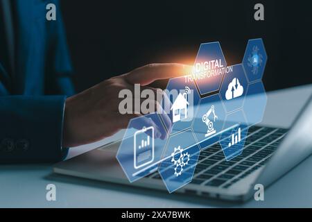 Digital transformation AI technology strategy, digitization and digitalization of business processes and data, Artificial Intelligence, optimize and a Stock Photo