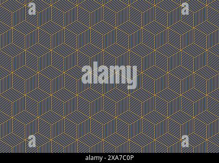 Yellow geometric cube pattern design over dark blue background. Ideal for stamps and clothes stamps Stock Vector