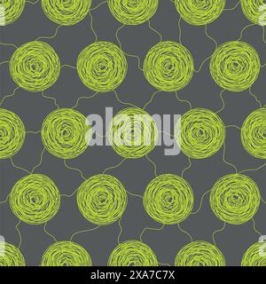 Abstract organic green circle sketch seamless pattern with grey background Stock Vector