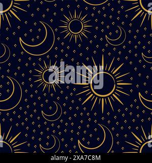 sun moon and stars astrology sketch style seamless pattern Stock Vector