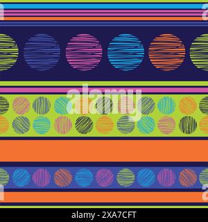 Scratch sketch circle and lines with trendy colors seamless pattern Stock Vector