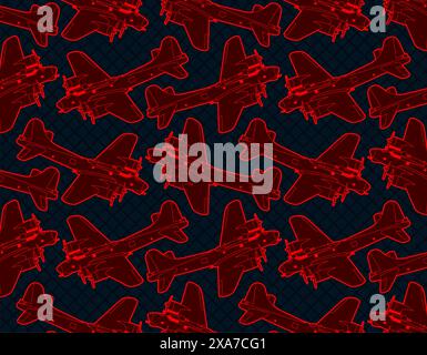 Vintage red Military bombardier set collage with blue metal geometric pattern at background Stock Vector