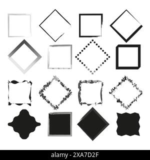 Assorted square frames set. Diverse borders collection. Geometric shapes array. Decorative elements group. Vector illustration. EPS 10. Stock Vector