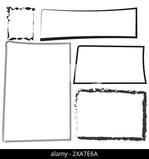 Five unique frames. Abstract black borders. Various shapes vector. Creative design. Stock Vector
