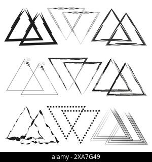 Abstract triangle icons. Geometric black shapes. Artistic triangle patterns. Modern vector set. Stock Vector