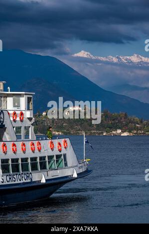 Ferry between Verbania and Laveno-Mombello, Province of Varese, Lake Maggiore, Lombardy, Italy, Europe Stock Photo