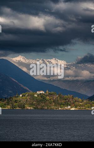 View of Verbania from Laveno-Mombello, Varese Province, Lake Maggiore, Lombardy, Italy, Europe Stock Photo