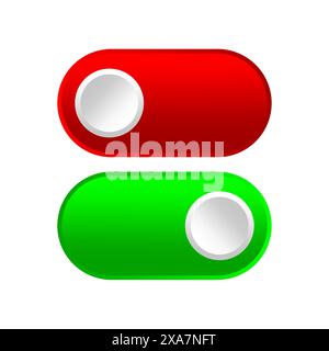 Toggle switch icons. Red and green buttons. Vector illustration. On and off symbols. Stock Vector