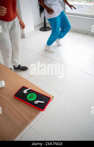 A modern mobile technology, communication, and gadget use concept. A ...