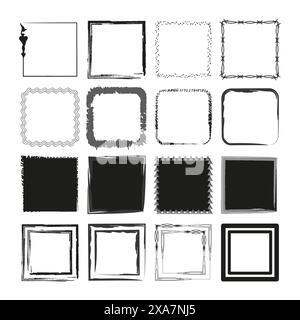 Collection of square frames. Variety of border designs. Set of artistic edges. Decorative square outlines. Vector illustration. EPS 10. Stock Vector