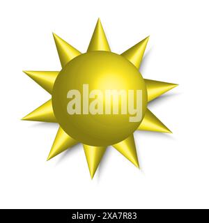 3D sun illustration Vector. Golden sunshine graphic. Radiant light symbol. Solar brightness design. Stock Vector
