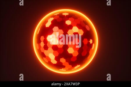 Abstract hexagonal sphere, neon glowing sphere, 3d rendering. 3d illustration. Stock Photo