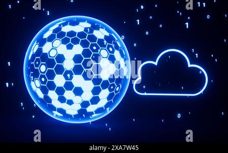 Abstract glowing sphere, cloud computing and binary system concept, 3d rendering. 3d illustration. Stock Photo