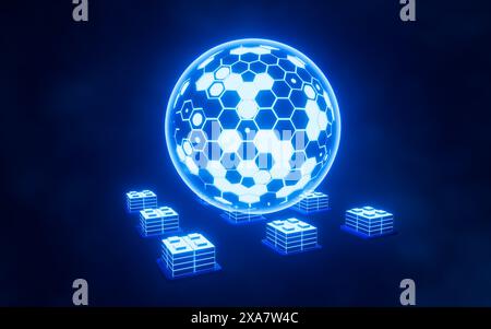 Abstract glowing sphere, cloud computing and data centre, 3d rendering. 3d illustration. Stock Photo