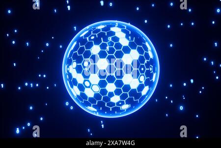 Abstract glowing sphere, cloud computing and binary system concept, 3d rendering. 3d illustration. Stock Photo