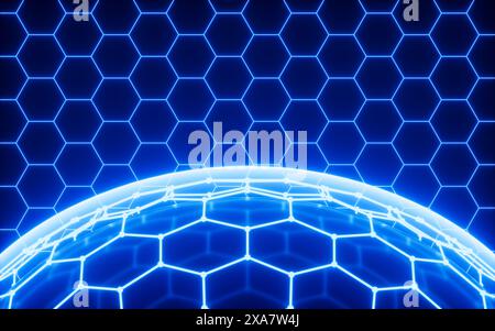 Abstract hexagonal sphere, neon glowing sphere, 3d rendering. 3d illustration. Stock Photo