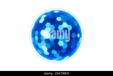Abstract hexagonal sphere, neon glowing sphere, 3d rendering. 3d illustration. Stock Photo