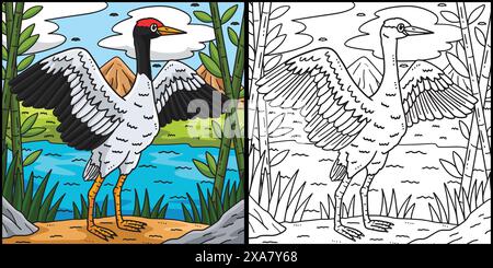 Crane Bird Coloring Page Colored Illustration Stock Vector