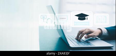 Online course offered by school revolutionizes education, utilizing e-learning and web-based teaching methods to enhance cognition and facilitate stud Stock Photo