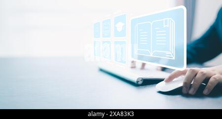 Online course offered by school revolutionizes education, utilizing e-learning and web-based teaching methods to enhance cognition and facilitate stud Stock Photo