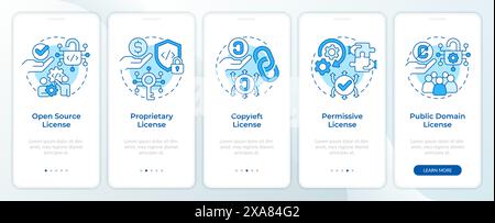 Types of digital licenses blue onboarding mobile app screen Stock Vector