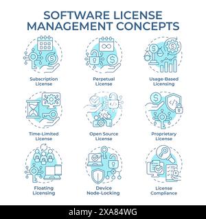 Software license management soft blue concept icons Stock Vector