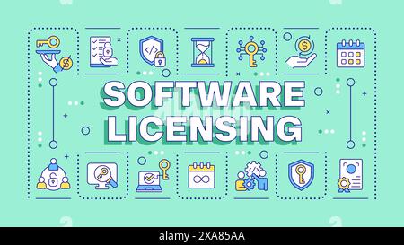 Software licensing cyan word concept Stock Vector