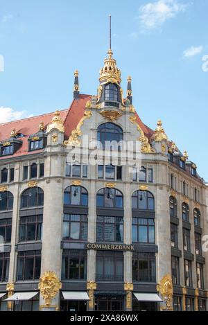 Former Ebert department stores' with Commerzbank lettering, important Art Nouveau building in Leipzig, Saxony, Germany Stock Photo