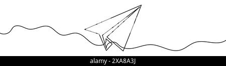 Continuous editable drawing of paper airplane icon. One line drawing background. Vector illustration. Paper airplane symbol in one line style. Stock Vector