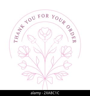 Thank you for order romantic flower vintage card business message line design template vector illustration. Thanksgiving customer appreciation greetin Stock Vector