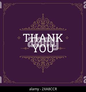 Thank you antique premium dark card curly ornate vintage line design template vector illustration. Thanksgiving message classic scroll Victorian decor Stock Vector