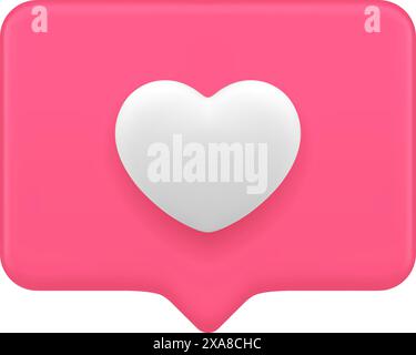 Like virtual quick tips social media network pink heart 3d icon realistic vector illustration. Cyberspace evaluation badge comment follower communicat Stock Vector