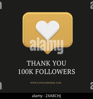 Thank you 100k follower golden like quick tips appreciation social media post design template realistic vector illustration. Thankful cyberspace subsc Stock Vector