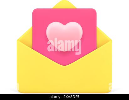 Love letter dating application incoming message envelope chat newsletter email alert 3d icon realistic vector illustration. Like heart mail cyberspace Stock Vector